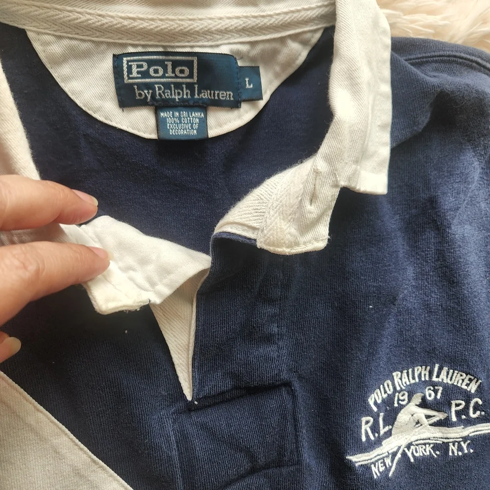 Polo by Ralph Lauren Navy and Cream Diagonal Stripe Shirt